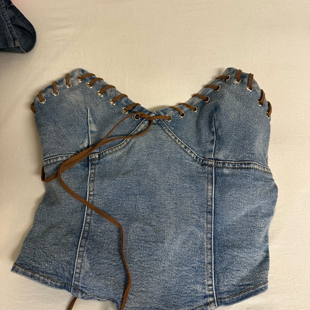 Denim Lace-Up Corset Top